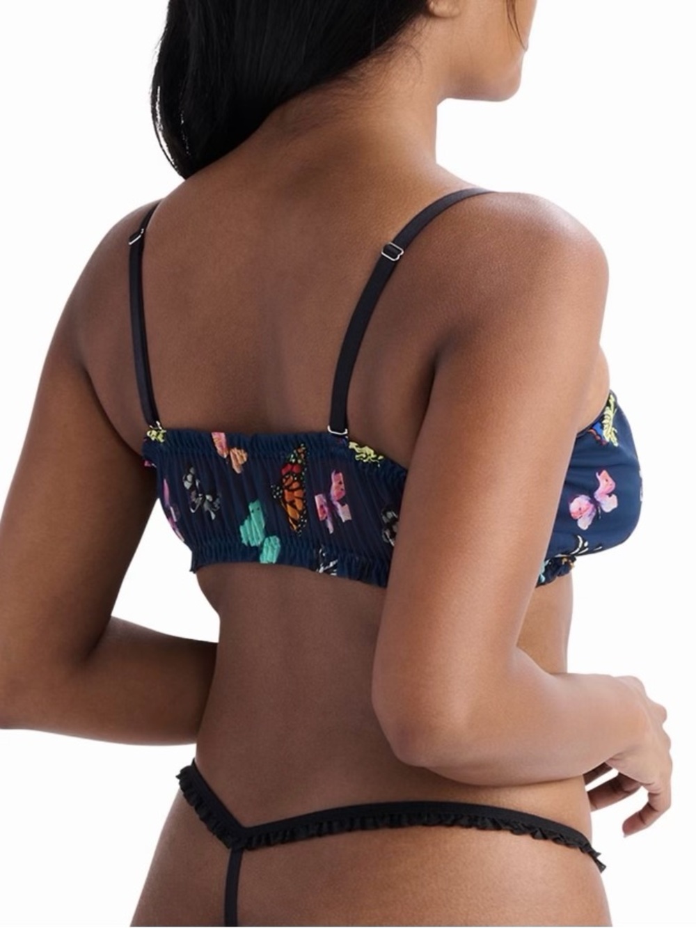 Navy Butterfly Print Mesh Bralette and Thong Set - Picture 2 of 3